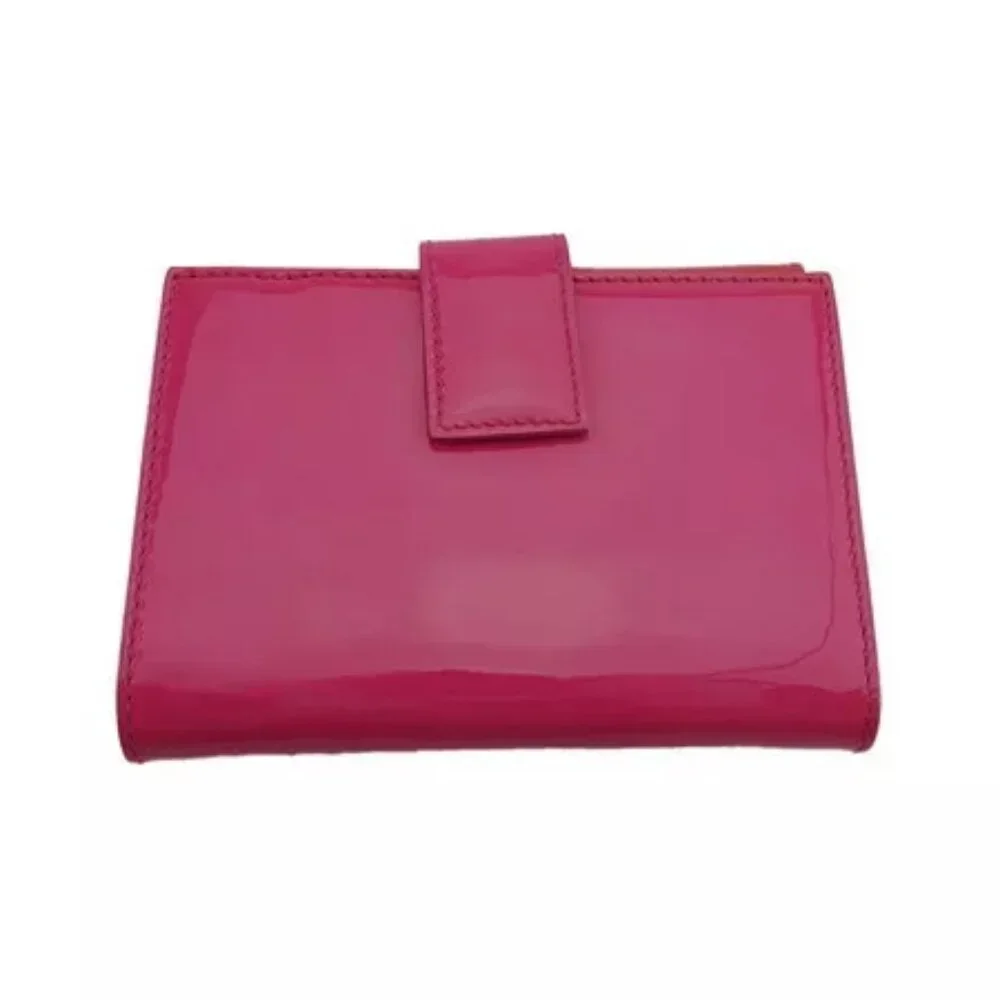 Dior W hook wallet D mark plate pink enamel leather Authentic Used